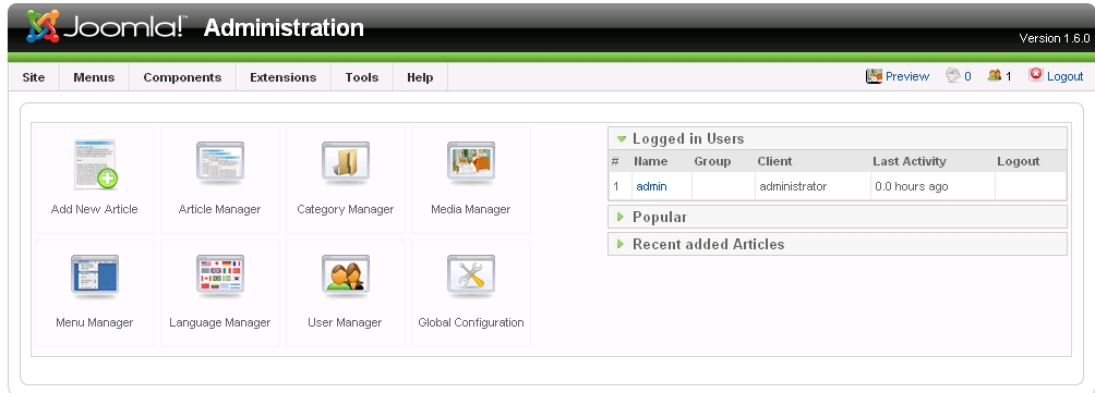 Joomla1.6管理画面